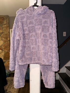 Snowflake Cozy Sherpa Set Lavender Hoodie & Joggers Soft Lounge Set L/XL